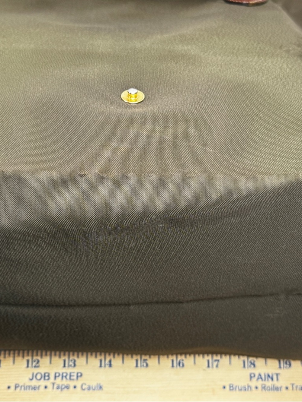 Longchamp Le Pliage Large Tote Olive Green Nylon Brown Leather Authentic - Picture 9 of 15
